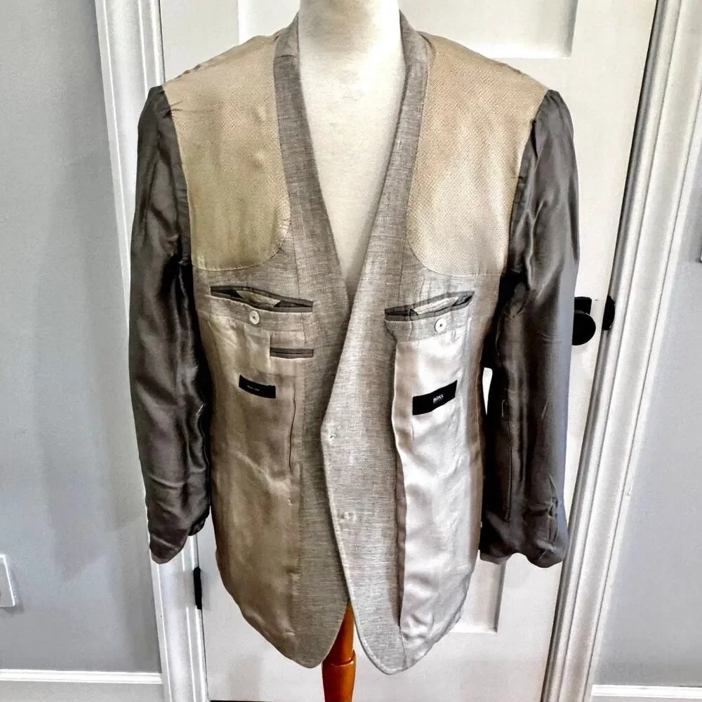 Hugo Boss hutson3  Linen/Wool 2 Button Blazer. Tan. Size 46R